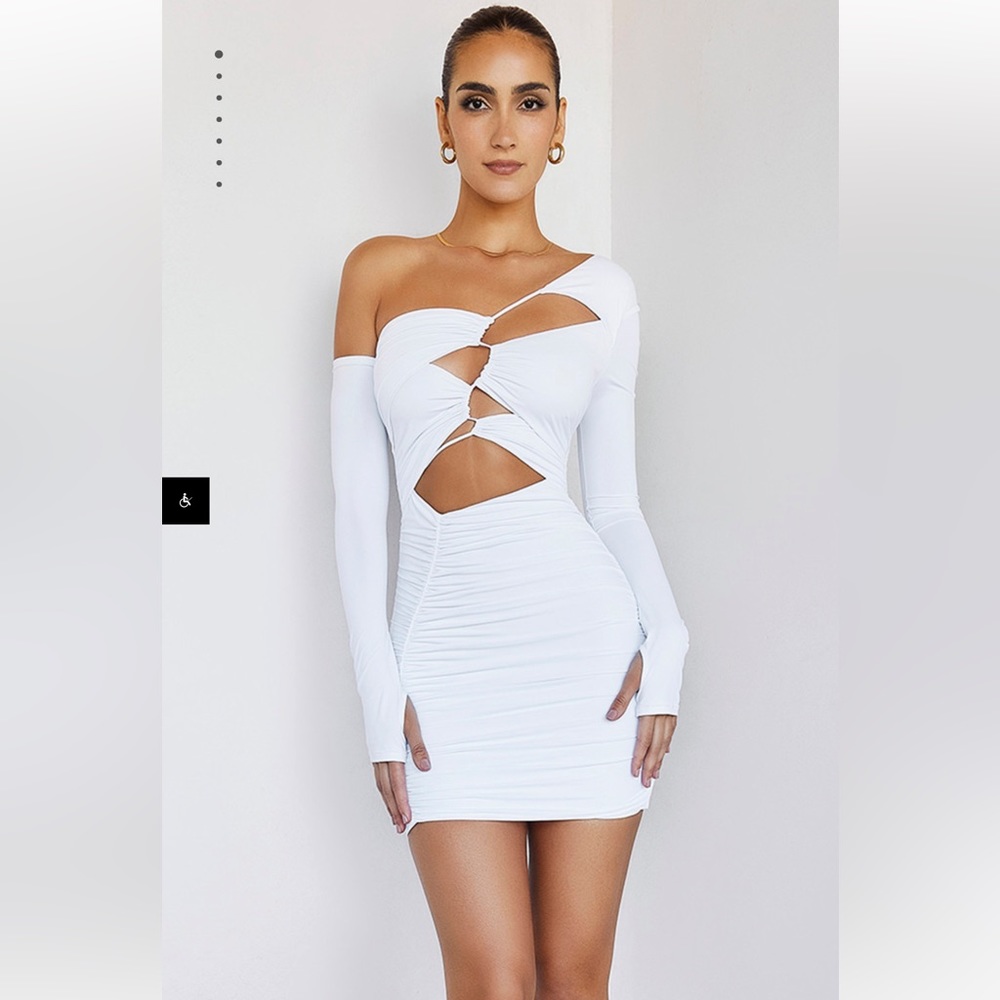 Mistress Rocks “Flame” White Jersey Asymmetric Cutout Mini Dress